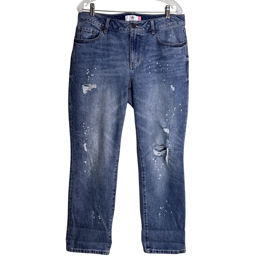 Cabi The Maverick 100% BF Boyfriend Jeans 5884 Distressed Paint Splatter 8